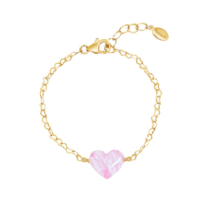 pink heart bracelet for breast cancer awareness with cell image under resin pendant and gold filled chain