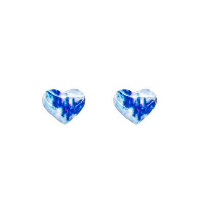 heart shaped earrings for colon cancer with cell images in resin and Sterling silver ear posts