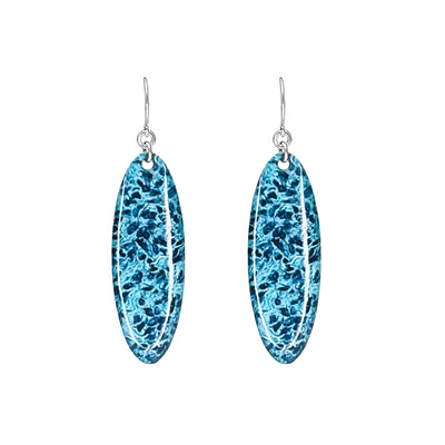 Ovarian cancer elongated oval pendant earrings with Sterling silver ear hooks