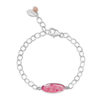 Pink and sterling silver breast cancer bracelet.